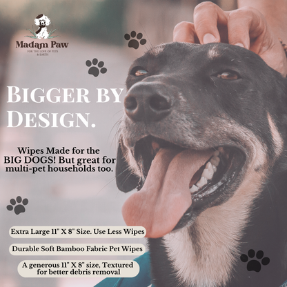 XL Organic Bamboo Pet Wipes -For pets that play hard and lounge harder. Enriched with natural extracts, designed to clean up messes without compromising your love for the planet. FREE BONUS includes a Sweet 10pc Fresh peach 🍑 travel pack